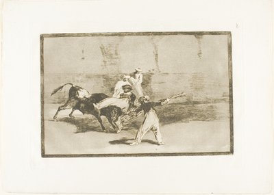 Een Moor gevangen door de stier in de ring, plaat 8 uit De kunst van het stierenvechten door Francisco Jose de Goya y Lucientes