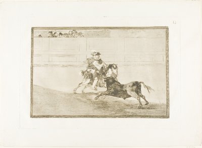 Een Spaanse Ruiter in de Ring die Korte Speren Breekt zonder de Hulp van Assistenten, plaat 13 uit De Kunst van het Stierenvechten door Francisco Jose de Goya y Lucientes