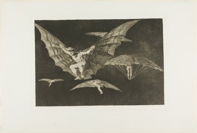 Een Manier van Vliegen, uit Disparates, gepubliceerd als plaat 13 in Los Proverbios (Spreekwoorden) door Francisco Jose de Goya y Lucientes