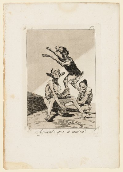 Aguarda Que Te Unten, plaat uit "Los Caprichos" door Francisco de Goya