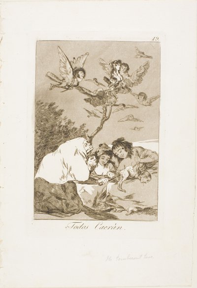Allen zullen vallen, plaat 19 uit Los Caprichos door Francisco Jose de Goya y Lucientes