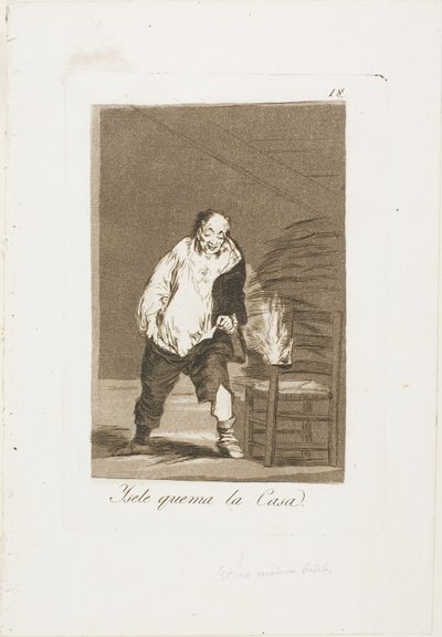 En zijn huis staat in brand, plaat 18 uit Los Caprichos door Francisco Jose de Goya y Lucientes