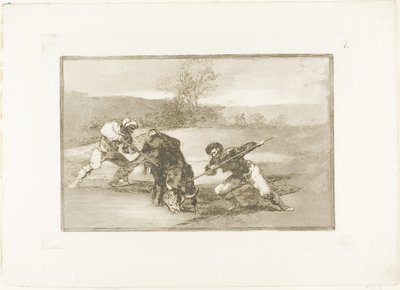 Een andere manier van jagen te voet, plaat twee uit De Kunst van het Stierenvechten door Francisco Jose de Goya y Lucientes