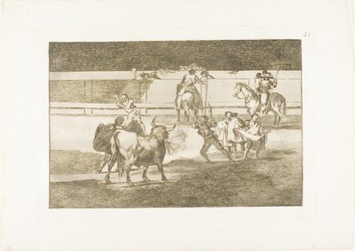 Banderillas met vuurwerk, plaat 31 uit De kunst van het stierenvechten door Francisco Jose de Goya y Lucientes