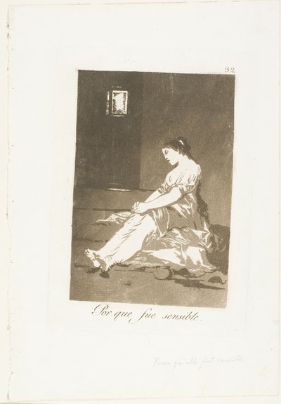Omdat ze vatbaar was, plaat 32 uit Los Caprichos door Francisco Jose de Goya y Lucientes