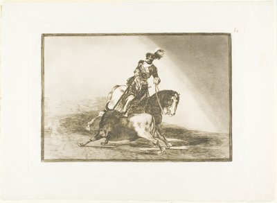 Karel V steekt een stier in de ring in Valladolid, plaat tien uit De kunst van het stierenvechten door Francisco Jose de Goya y Lucientes