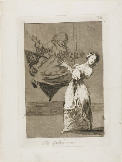 Niet schreeuwen, stommeling, plaat 74 van Los Caprichos door Francisco Jose de Goya y Lucientes