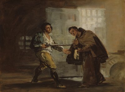 Broeder Pedro biedt El Maragato schoenen aan en bereidt zich voor om zijn geweer opzij te schuiven door Francisco Jose de Goya y Lucientes
