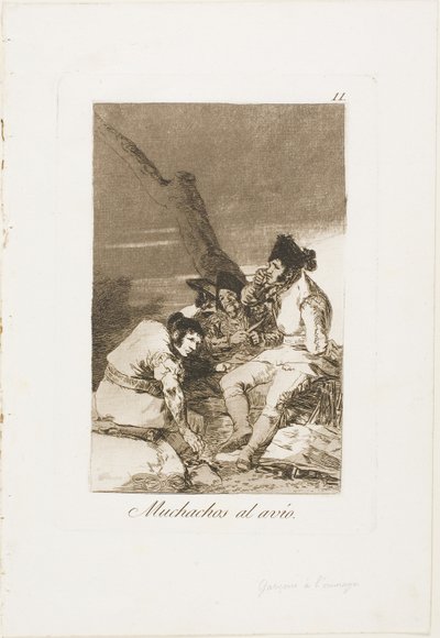 Jongens maken zich klaar, plaat elf uit Los Caprichos door Francisco Jose de Goya y Lucientes