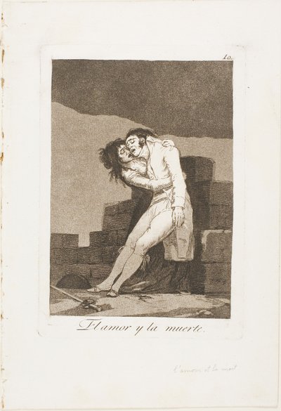Liefde en dood, plaat tien uit Los Caprichos door Francisco Jose de Goya y Lucientes