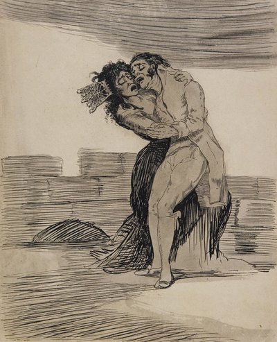 Man en vrouw die elkaar omhelzen door Francisco Jose de Goya y Lucientes