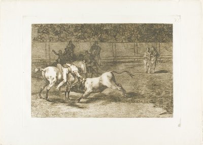 Mariano Ceballos, alias de Indiaan, doodt de stier vanaf zijn paard, plaat 23 uit De Kunst van het Stierenvechten door Francisco Jose de Goya y Lucientes
