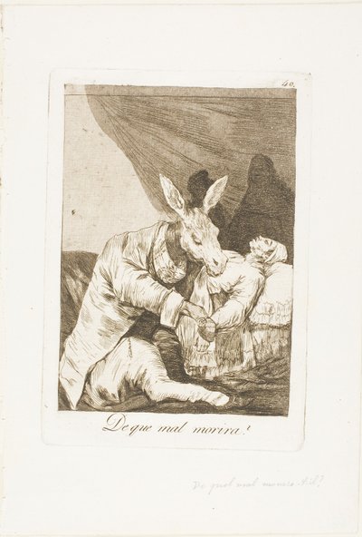 Aan welk kwaad zal hij sterven?, plaat 40 uit Los Caprichos door Francisco Jose de Goya y Lucientes