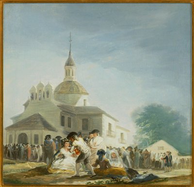Pelgrims voor de kapel van Sint Isidore La ermita de San Isidro el dia de la fiesta ... (schilderij op doek) door Francisco Jose de Goya y Lucientes