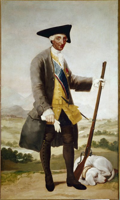 Portret van Karel III en jager door Francisco de Goya