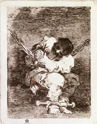 Gevangene ketting zittend - Veiligheid is net zo barbaars als de misdaad. (gravure) door Francisco de Goya