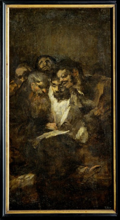Reading, ook De politici ... (schilderij op doek) door Francisco Jose de Goya y Lucientes