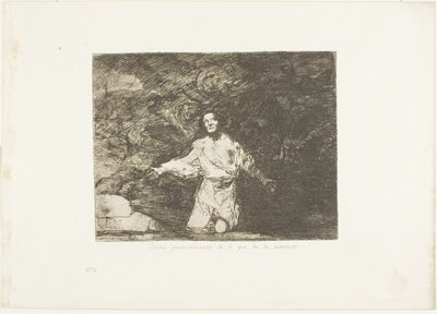 Trieste voorgevoelens van wat er gaat gebeuren, plaat één uit De rampen van de oorlog door Francisco Jose de Goya y Lucientes