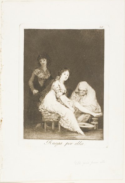 Zij Bidt voor Haar, plaat 31 uit Los Caprichos door Francisco Jose de Goya y Lucientes