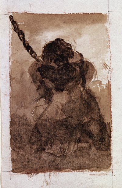 Silhouet van gevangene in ketting (tekening) door Francisco de Goya
