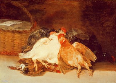 Stilleven met dode kippen en een mand door Francisco de Goya