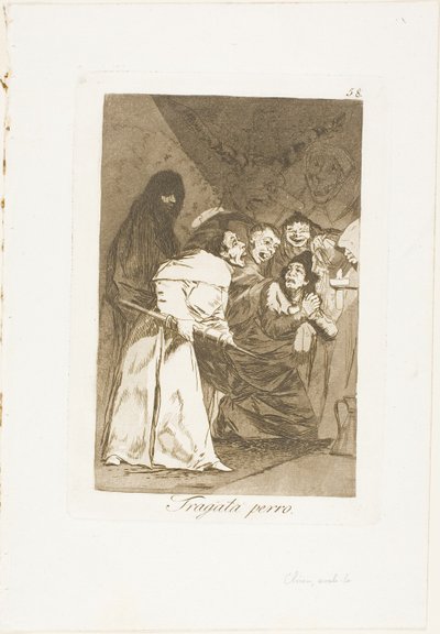Slik het in, hond, plaat 58 uit Los Caprichos door Francisco Jose de Goya y Lucientes