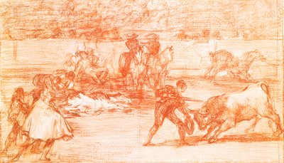 Stierengevecht: een torero bereidt zich voor om te doden met een hoed in plaats van een muleta door Francisco Jose de Goya y Lucientes