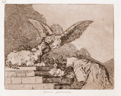 De rampen van de oorlog: Kattenpantomime (ets van voorbereidende tekening) door Francisco de Goya