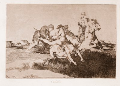 De rampen van de oorlog: Liefdadigheid (gravure naar tekening) door Francisco de Goya