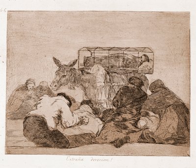 De rampen van de oorlog: Vreemde devotie (ets uit voorbereidende tekening) door Francisco de Goya