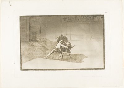 De beroemde Martincho plaatst de Banderillas, speelt de stier met de beweging van zijn lichaam, plaat 15 uit De kunst van het stierenvechten door Francisco Jose de Goya y Lucientes