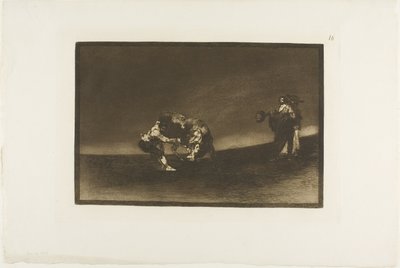 Dezelfde man gooit een stier in de ring in Madrid, plaat 16 uit De kunst van het stierenvechten door Francisco Jose de Goya y Lucientes