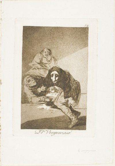 De Beschaamde, plaat 54 uit Los Caprichos door Francisco Jose de Goya y Lucientes