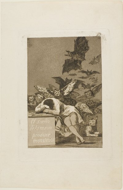 De slaap van de rede brengt monsters voort, plaat 43 uit Los Caprichos door Francisco Jose de Goya y Lucientes