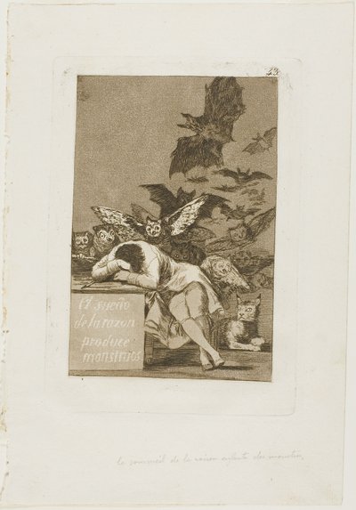 De Slaap van de Rede Brengt Monsters Voort, plaat 43 uit Los Caprichos door Francisco Jose de Goya y Lucientes