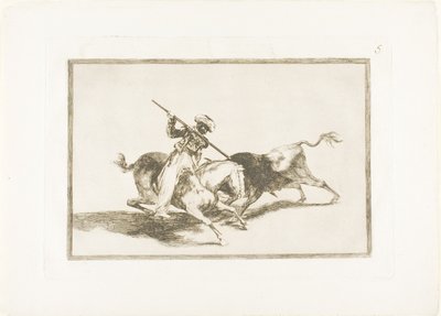 De Geestdriftige Moor Gazul is de Eerste die Stieren Steekt Volgens de Regels, plaat vijf uit De Kunst van het Stierenvechten door Francisco Jose de Goya y Lucientes