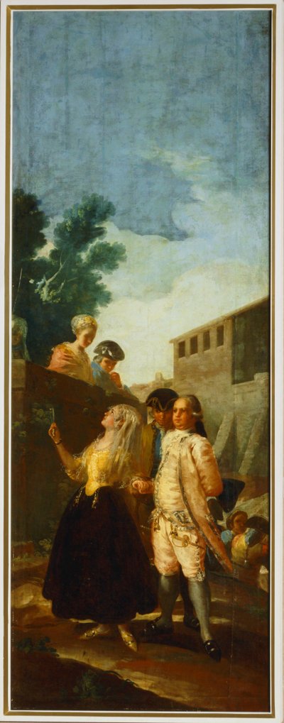 De soldaat en de vrouw ... (schilderij op doek) door Francisco Jose de Goya y Lucientes