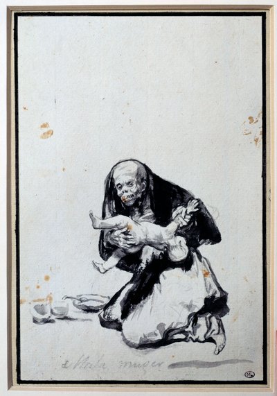 De verkeerde vrouw, antropofagie scène, een heks heeft een kind door Francisco de Goya