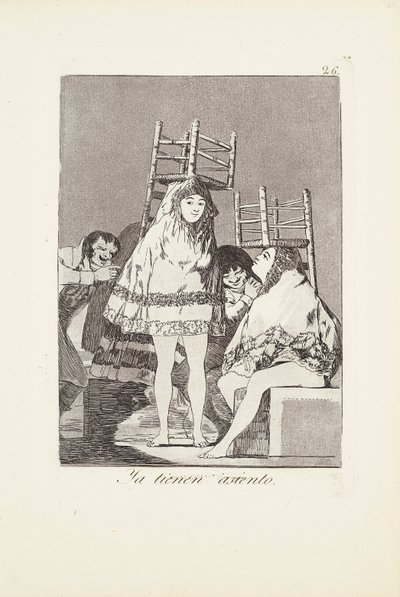 Ze hebben al een stoel (Ya tienen asiento) Plaat 26 uit: Los Caprichos door Francisco Jose de Goya y Lucientes