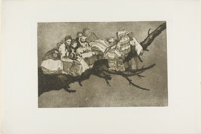 Tussen de takken gaan, d.w.z. door je hoed praten, plaat drie uit Los Proverbios door Francisco Jose de Goya y Lucientes