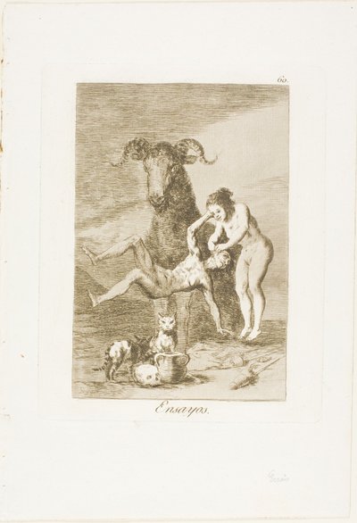 Proeven, plaat 60 uit Los Caprichos door Francisco Jose de Goya y Lucientes