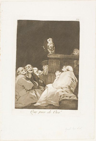 Wat een Gouden Snavel!, plaat 53 uit Los Caprichos door Francisco Jose de Goya y Lucientes