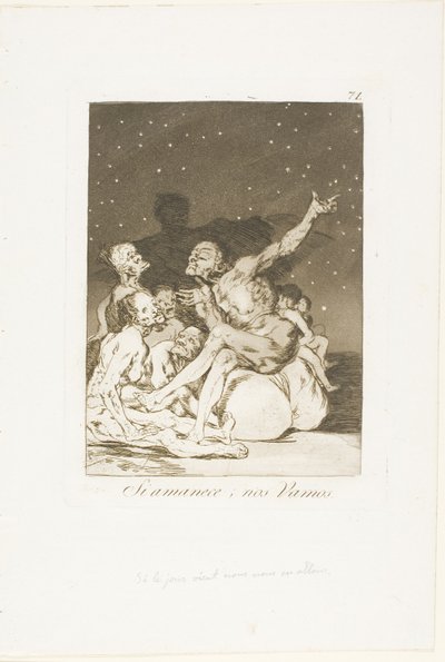 Wanneer de Dag Aanbreekt, Vertrekken We, plaat 71 uit Los Caprichos door Francisco Jose de Goya y Lucientes