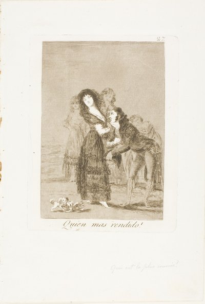 Wie van hen is het meest overweldigd?, plaat 27 uit Los Caprichos door Francisco Jose de Goya y Lucientes