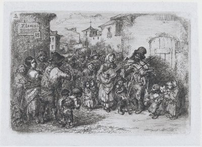 Plaat 3: een groep straatmuzikanten, uit de serie gebruiken en tijdverdrijf van de Spanjaarden ..., 1850 door Francisco Lameyer Berenguer