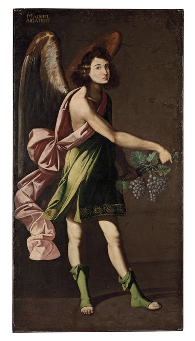 Een Allegorie van de Eucharistie: Een Engel met druiven door Francisco Polanco