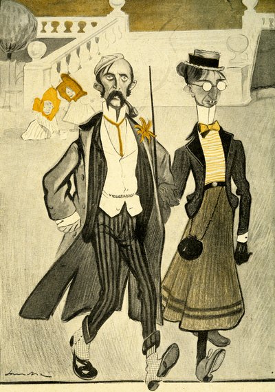 Een Engels stel in Frankrijk wordt bespot om hun vreemde modegevoel, 1903 door Francisco Sancha y Lengo