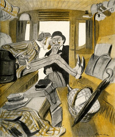 Een Engelsman verhindert een Fransman om op de vrije stoel in de trein te zitten, 1903 door Francisco Sancha y Lengo