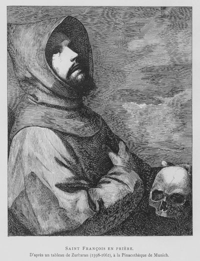 Sint Franciscus van Assisi in gebed door Francisco de (after) Zurbaran