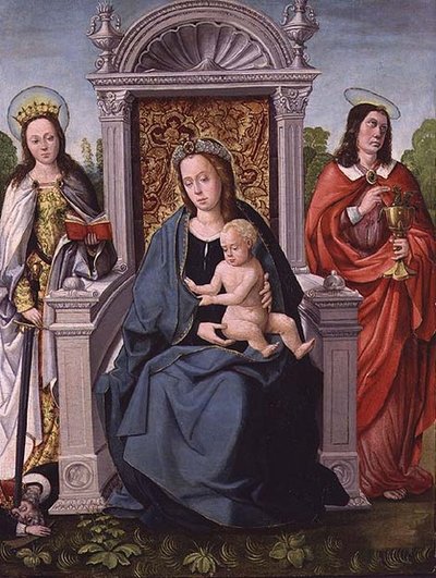 Madonna en kind met St. Catherine en St. Johannes de Evangelist, ca. 1530-40 door Francisco de (attr. to) Comontes